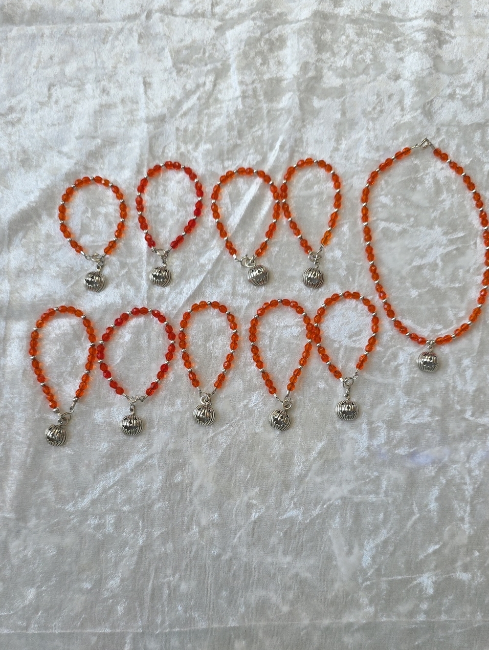 Lot Of Fall/Halloween Children's Orange Bead Bracelets w Festive Pumpkin Charms